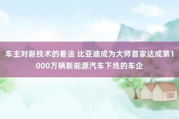 车主对新技术的看法 比亚迪成为大师首家达成第1000万辆新能源汽车下线的车企