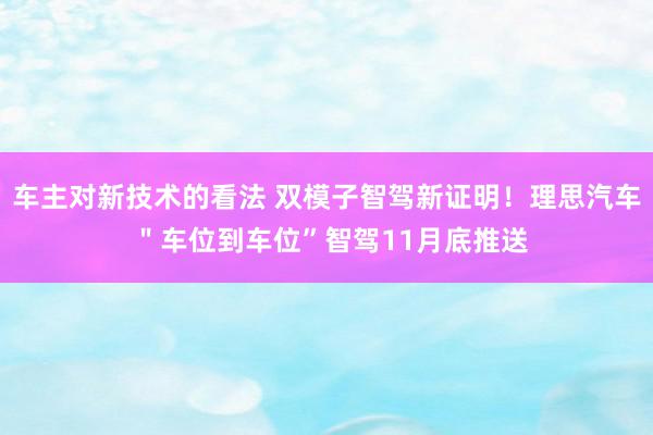 车主对新技术的看法 双模子智驾新证明！理思汽车 ＂车位到车位”智驾11月底推送