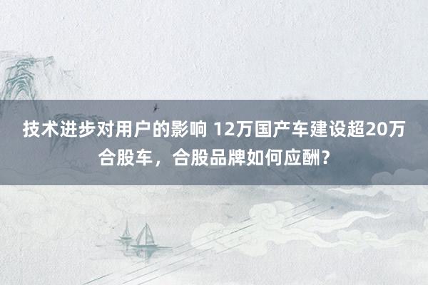 技术进步对用户的影响 12万国产车建设超20万合股车，合股品牌如何应酬？