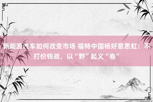 新能源汽车如何改变市场 福特中国杨好意思虹：不打价钱战，以“野”起义“卷”