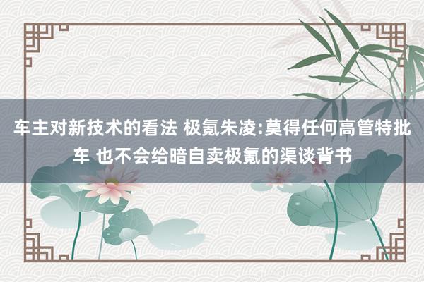 车主对新技术的看法 极氪朱凌:莫得任何高管特批车 也不会给暗自卖极氪的渠谈背书